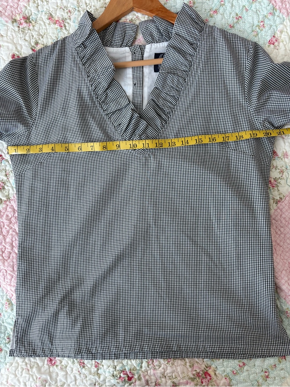 Gingham Ruffle V-Neck Blouse in Black & White - Picture 4 of 10